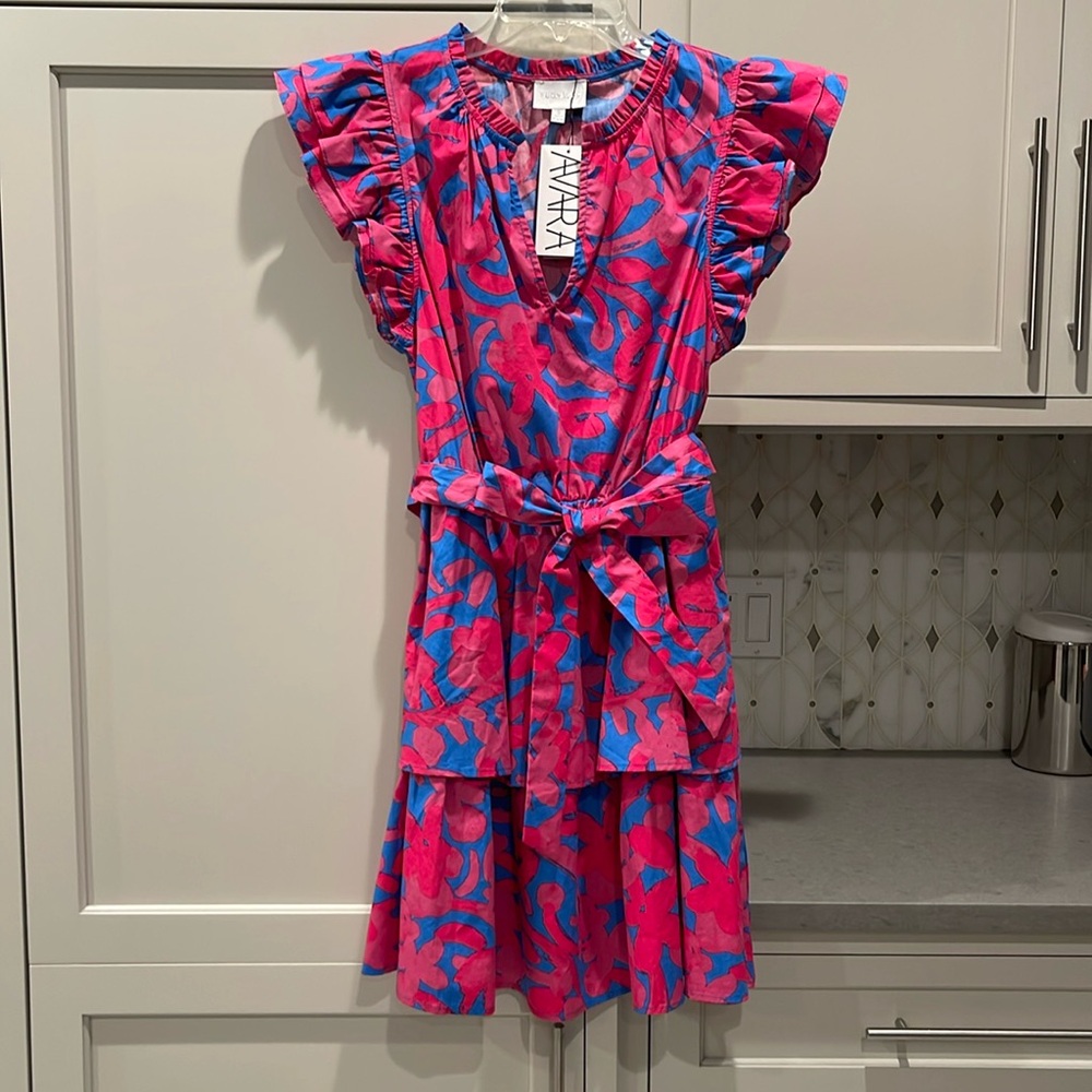 Sugar lips pink and blue ruffle dress NWT size small